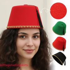 Round Tarboosh Felt Fez Hat Moroccan Hat Turkish Tassels Cap Cosplay Party Hat