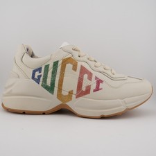 Gucci White Leather Glitter Rhyton Lace Up Sn...
