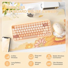 AJAZZ 308i 2.4G Teclado Inalámbrico Mouse Combo Linda Máquina de Escribir 84 Teclas 75% Diseño
