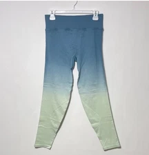 PINK Active Leggings Women's Large Blue Ombre Ribbed Compression Athleisure NWT