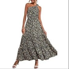 NWT - Pretty Garden Floral One Shoulder Maxi Dress w/Ruffle Detail Size Small