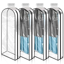 4 Pack 60" Clear Garment Bags for Hanging Clothes, with Smooth Side Zipper, H...