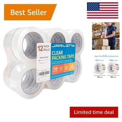 Durable 12-Pack Clear Packing Tape, 3.2mil Thick, 60 Yards Per Roll for Shipping
