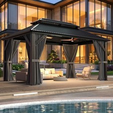 10x14 0utdoor hardtop gazebo with mosquito Nettings,Curtains, Steel Double Roof