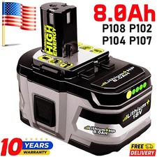 8.0Ah 18 Volt For RYOBI P108 18V For One Plus High Capacity Lithium Ion Battery