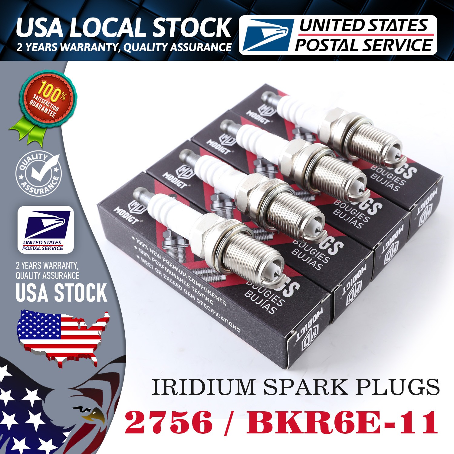 Set of 4 Premium Iridium Spark Plugs 2756/BKR6E-11 For Toyota Genuine Replace