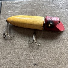 Vintage Heddon Zig Wag Wood Fishing Lure Red Head Glass Eye - Has Some Damage