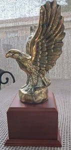 Large 17" BRASS EAGLE TROPHY w/ WOOD Reuse Or Just Statue - Eagle Can Rotate