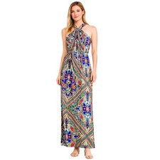 Cupio Paisley Halter Maxi Dress Womens Small Multicolor Geometric Print