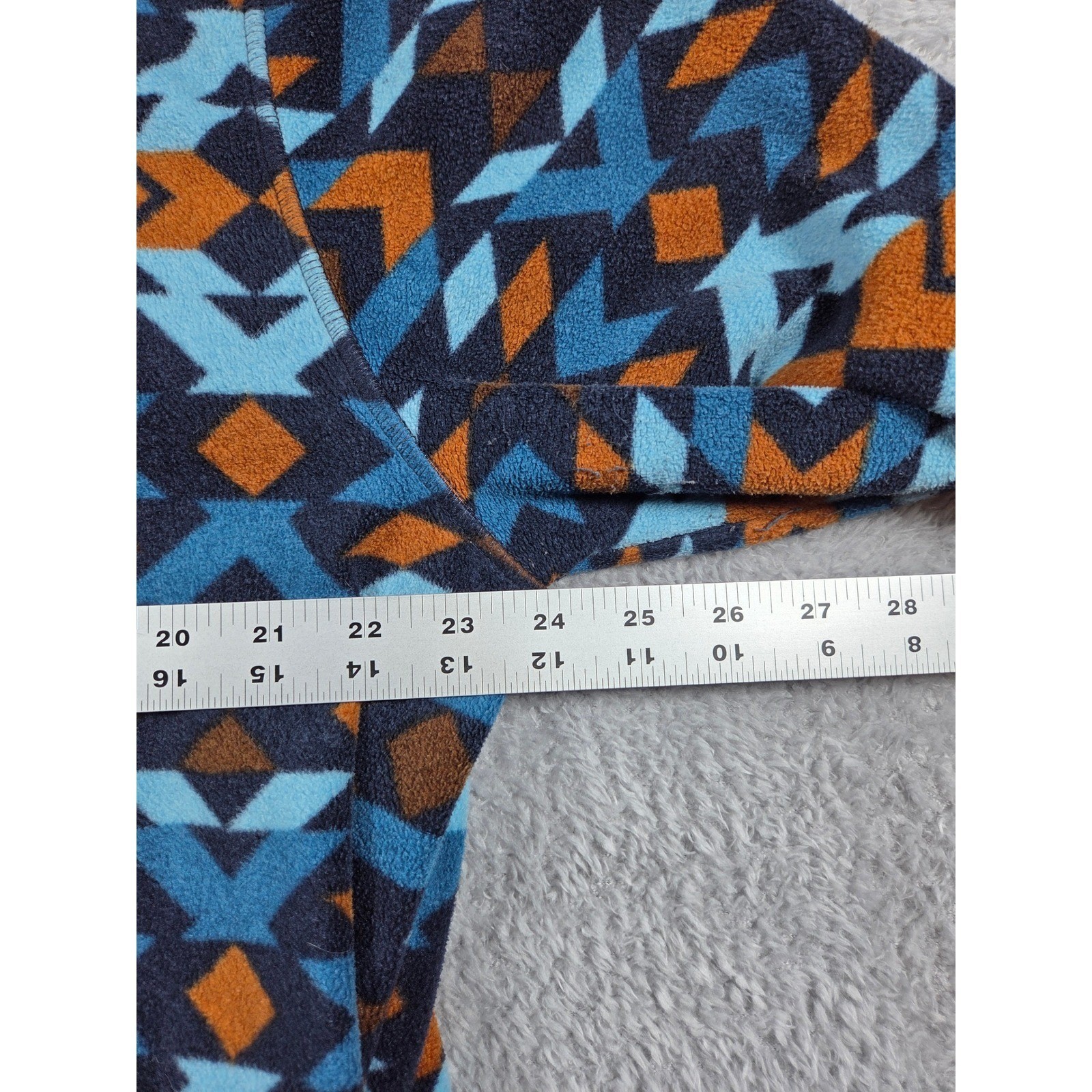 Geometric Pattern Fleece Jacket Full Zip Blue Ora… - image 4