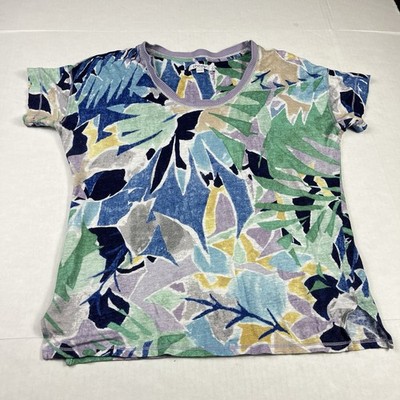 Chicos Linen Island Print Shirt Short Sleeve Breathable Relaxed Casual Tee 0 SM