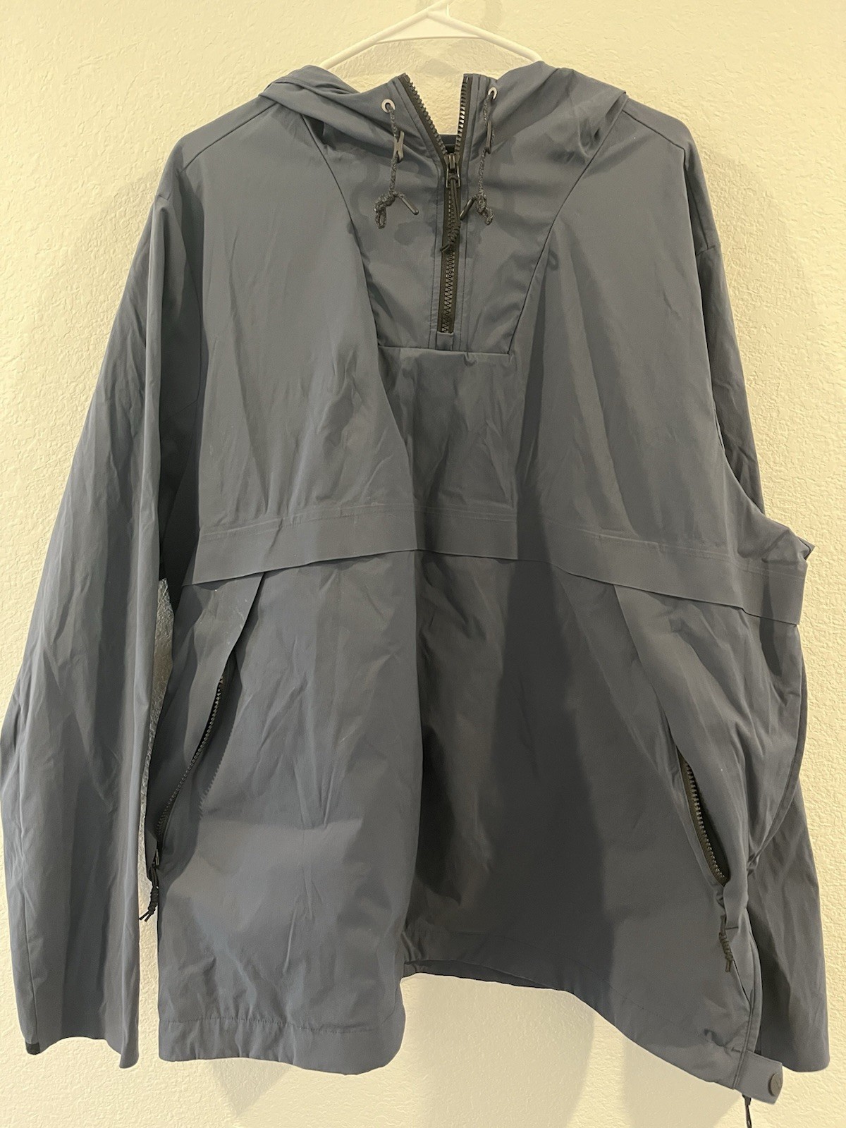 REI Co-Op Anorak Jacket Men’s X-Large Blue Hooded Quarter Zip Rain Coat Nylon