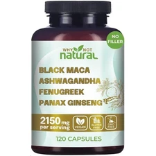 Black Maca Complex – Ashwagandha, Fenugreek, Panax Ginseng – 120 Vegan Capsules