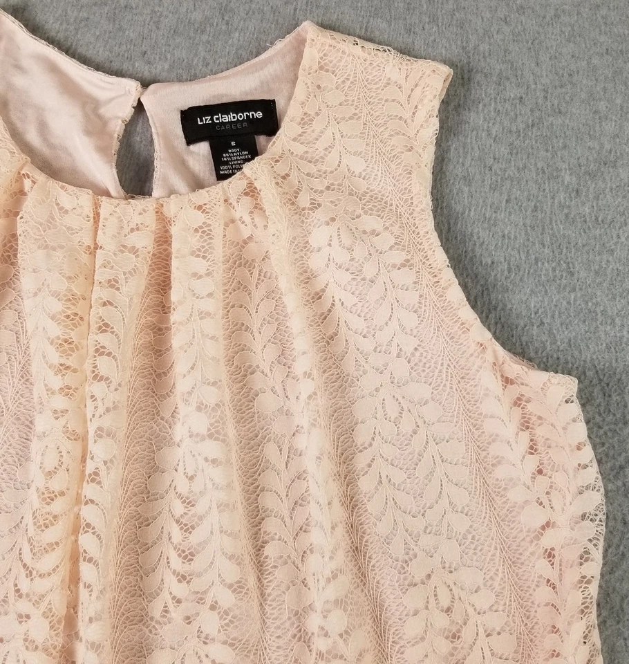 LIZ Claiborne Tank Top Women’s Small S Pink Lace Sleeveless Bubble Hem Stretch - Image 3 of 4