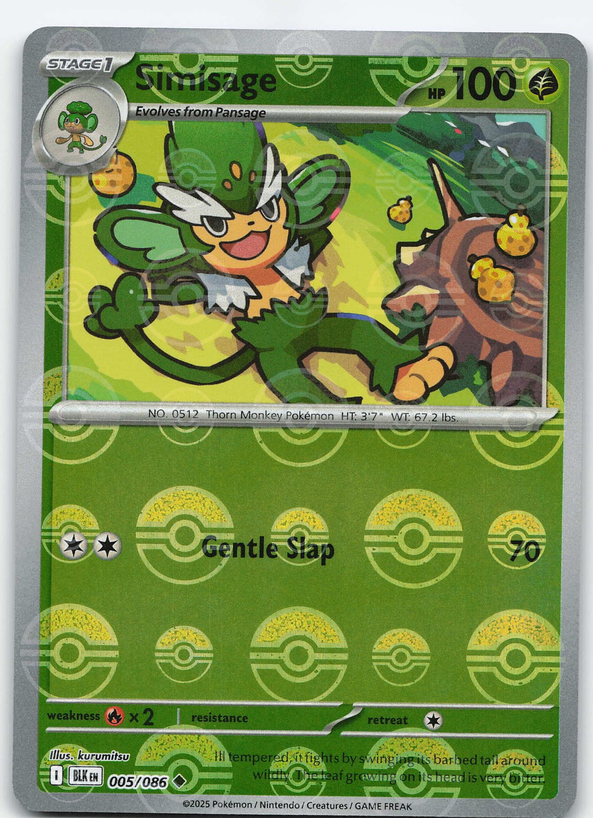 Simisage (Poke Ball Pattern) 005/086 Uncommon Holo SV: Black Bolt NM Pokémon