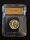1954 Washington Silver Quarter 25c ICG MS64