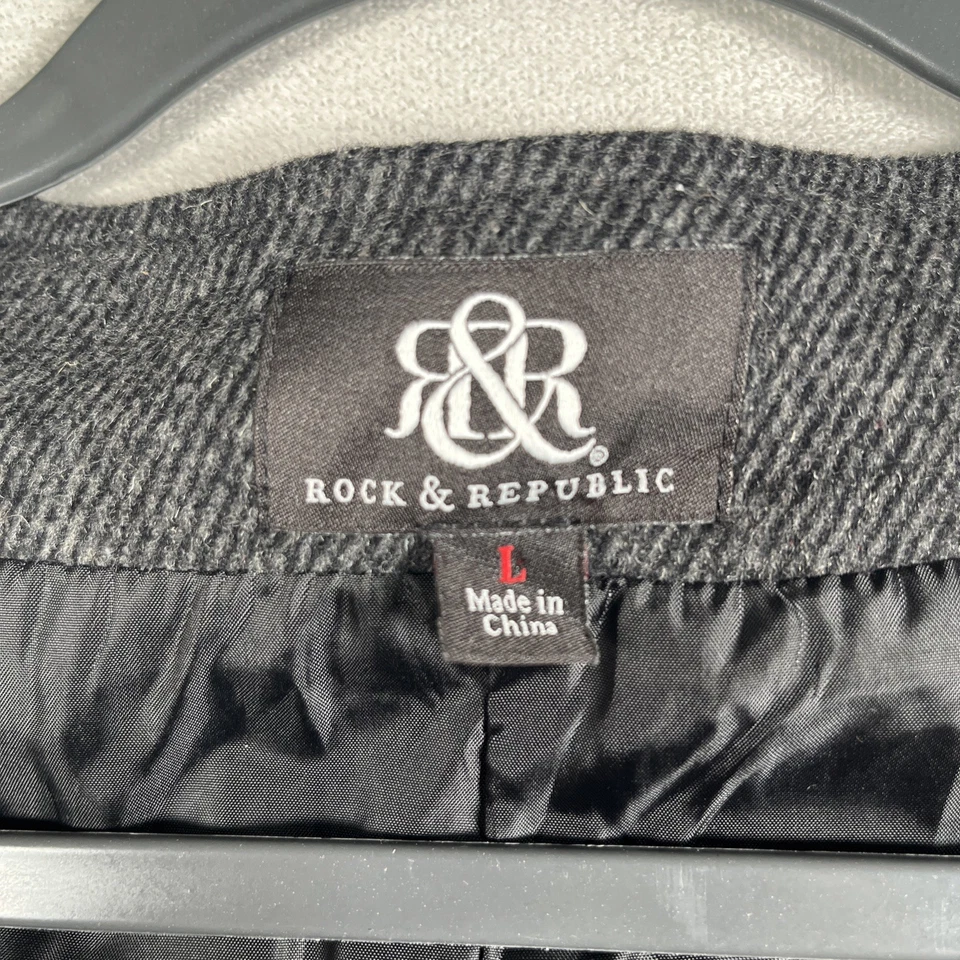 Rock & Republic Wool Suit Vest Men L - Black / Charoal Herringbone 5 Button NWOT - Image 3 of 4
