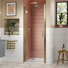 Lucie Brushed Brass Hinged Shower Door 900mm Wide - 8mm Glass