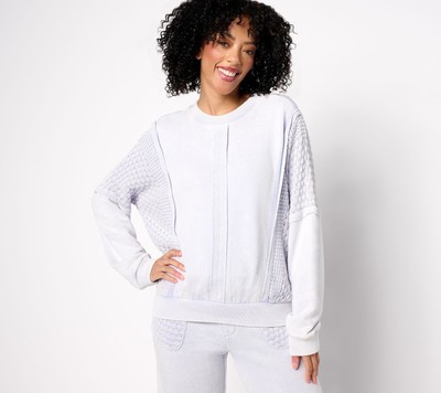 Peace Love World Women's Top Sz L French Terry and Crochet White A683892