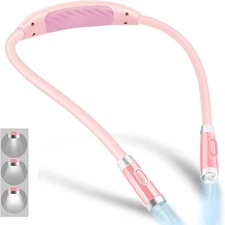 Rechargeable LED Neck Reading Light, 3 Brightness, Flexible, Pink, Craft &