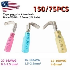 75/150pcs 3 Way 22-10AWG Wire Connectors Heat Shrink Terminal Piggyback Spade US