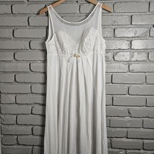 Vintage Vanity Fair Nightgown 34 Small White Flowy Maxi Sheer Tricot 60s Bridal