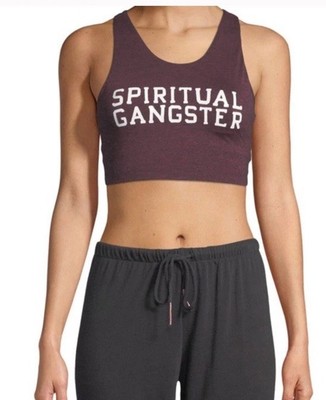 Spiritual Gangster Varsity Tech Crop Bra - Maroon Size XS