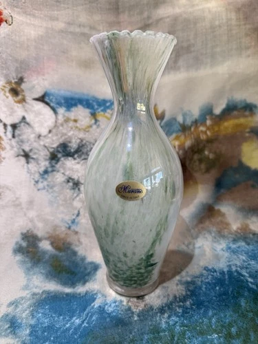 Vintage Murano Italy Lavorazione Arte Green Pink Yellow White Art Glass Vase 10"