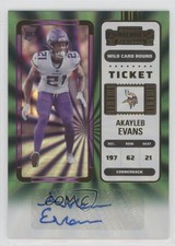 2022 Panini Contenders Rookie Ticket Wild Card Round Akayleb Evans #208 Auto i6j. rookie card picture