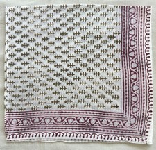 Mens Bandana VTG White Cotton Geometric leaf Ornament Border Handkerchief 20" P