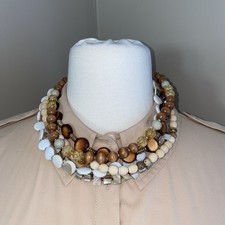 Beige Brown Tan Beaded Multi Strand Statement Necklace 18  and Earring Set