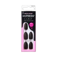 33 Piece Solid Black Halloween Press On Nails Medium Almond Shape Vegan Kit