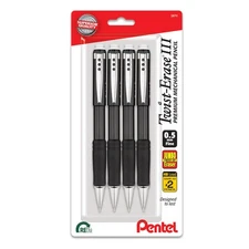 Pentel Twist-Erase III 0.5mm Mechanical Pencils Fine Point Black 4-Pack