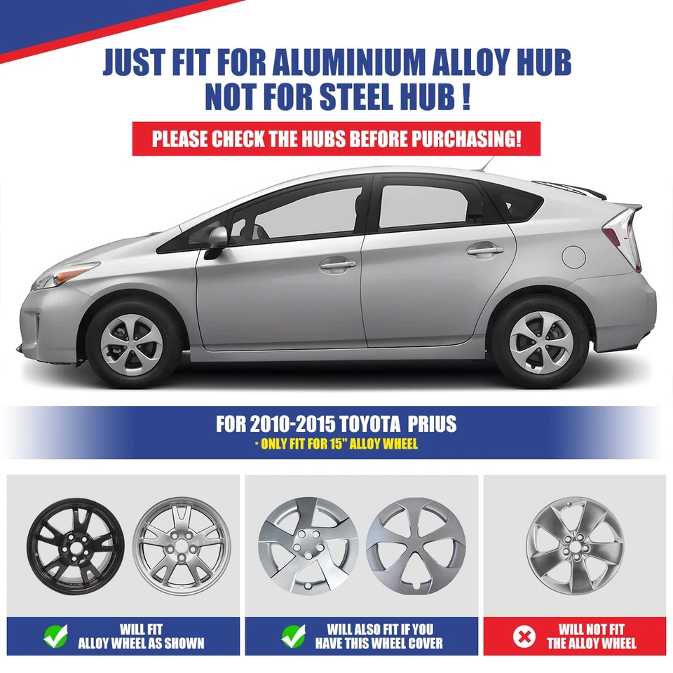 15in Silver Wheel Covers Hub Caps 4PCS For 2010-2015 TOYOTA PRIUS Alloy Wheel Foto 2 de 4