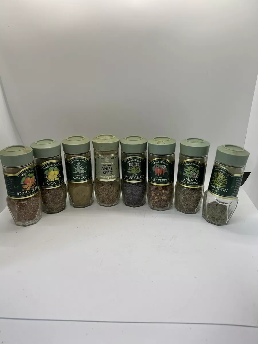 Vintage Mccormick Spice Bottles Light Green Lids Dark Green Labels 5 Jars  Used 