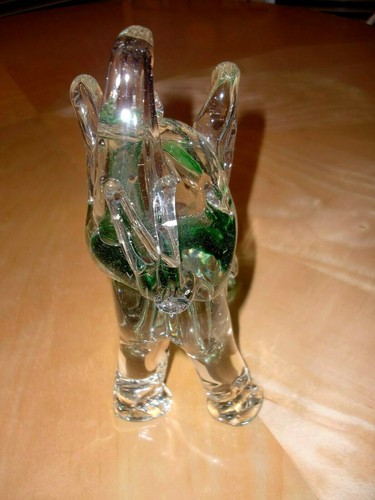 VTG~ELEPHANT~HAND BLOWN~ART GLASS~CLEAR w/GREEN SCULPTURE FIGURINE 9"Tall/5LB - Picture 5 of 9