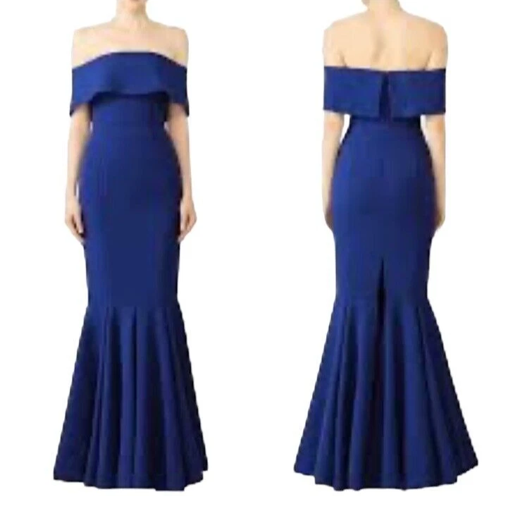 Vestido Formal Fame and Partners Fuera del Hombro Sirena Talla 2 Azul Real Foto 2 de 4