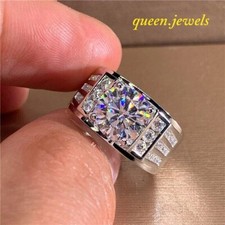 Lab-Created 3CT Round Cut Diamond Men's Engagement Ring 14K White Gold Finish