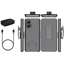 For Motorola EDGE 2024 slim Holster Shell Belt Clip Case Cover + Fast Charger