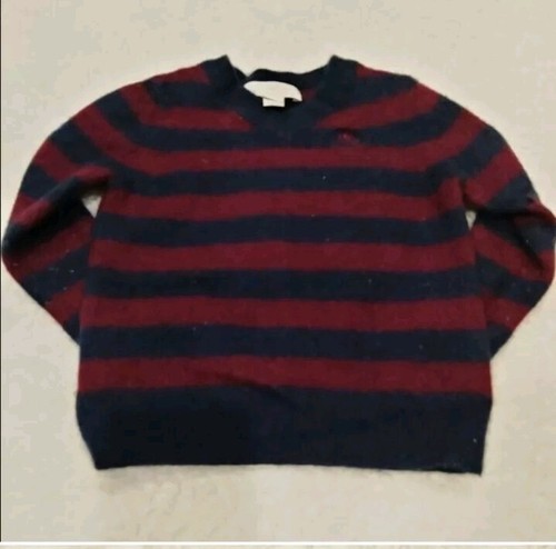 Burberry kids cashmere v neck sweater. Blue maroon striped. Size 4Y - Picture 2 of 7