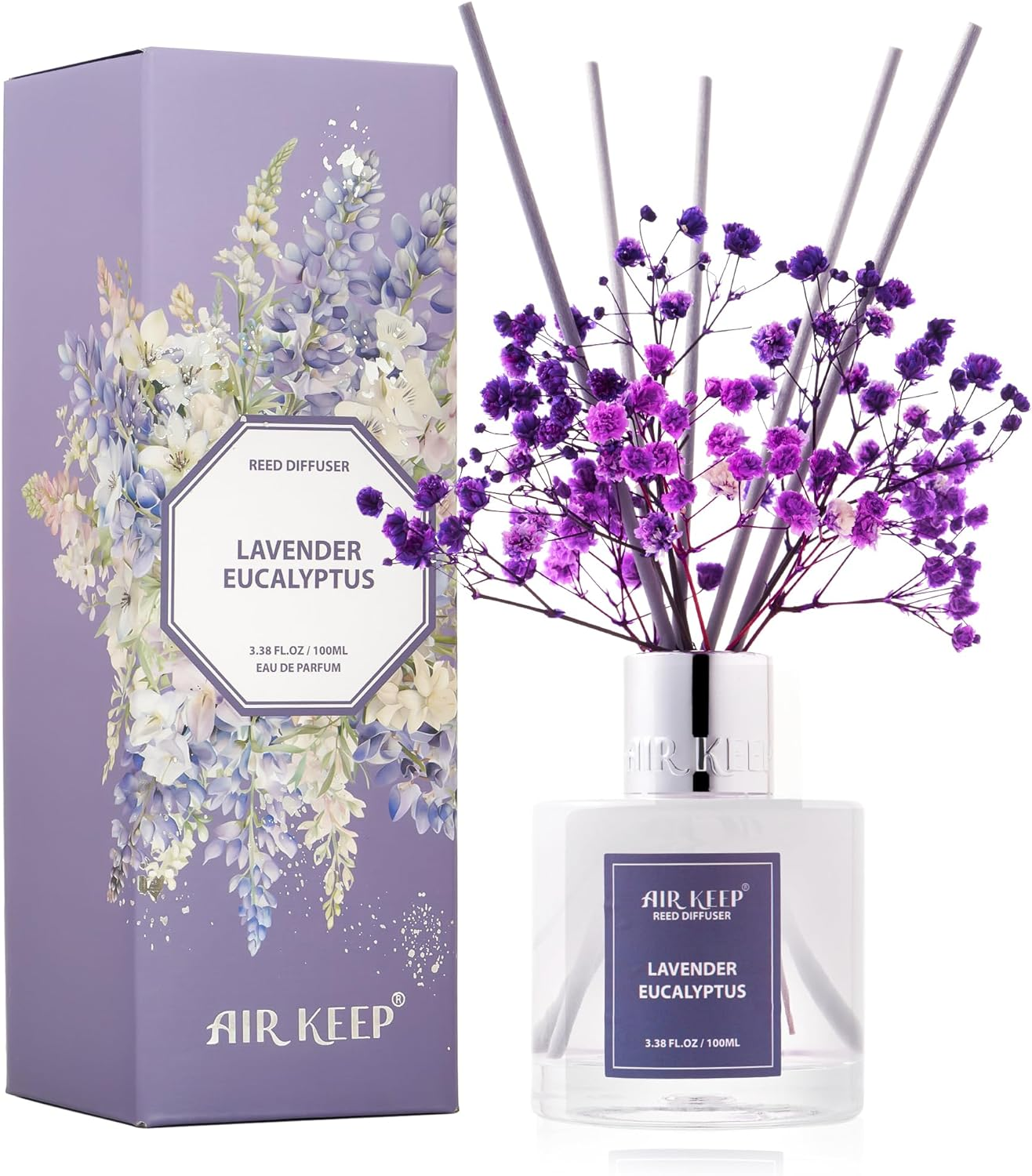 Reed Diffuser Set,3.38 Fl Oz (100 Ml) - Lavender Eucalyptus Oil Diffusers with 8-image