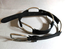 VTG Italian Leather Belt ALBATROS Black  Silver Metal Buckles Medium Unisex