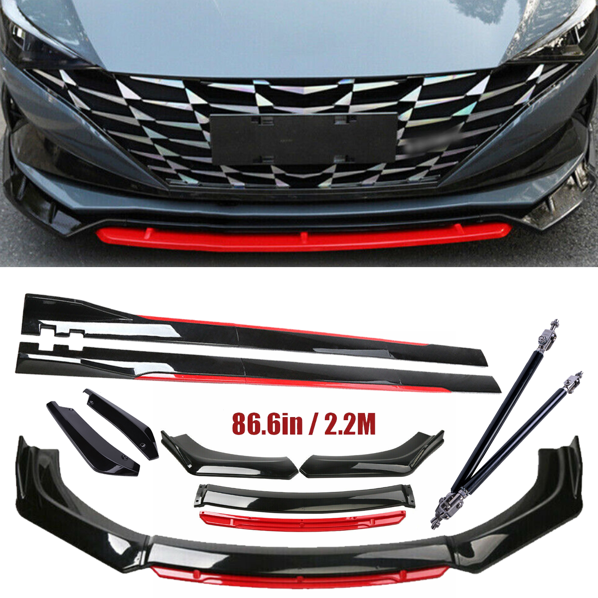 For Hyundai Elantra Front Bumper Lip Spoiler Splitter Side Skirt Body Kit Glossy