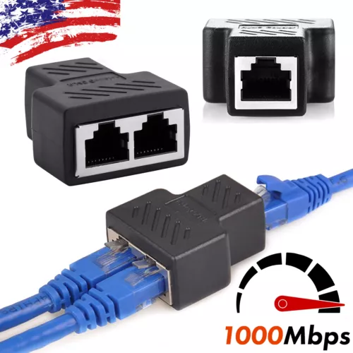 Adaptador divisor RJ45 1 a 2 vías doble puerto hembra CAT6/5/7 LAN cable Ethernet - Imagen 2 de 10