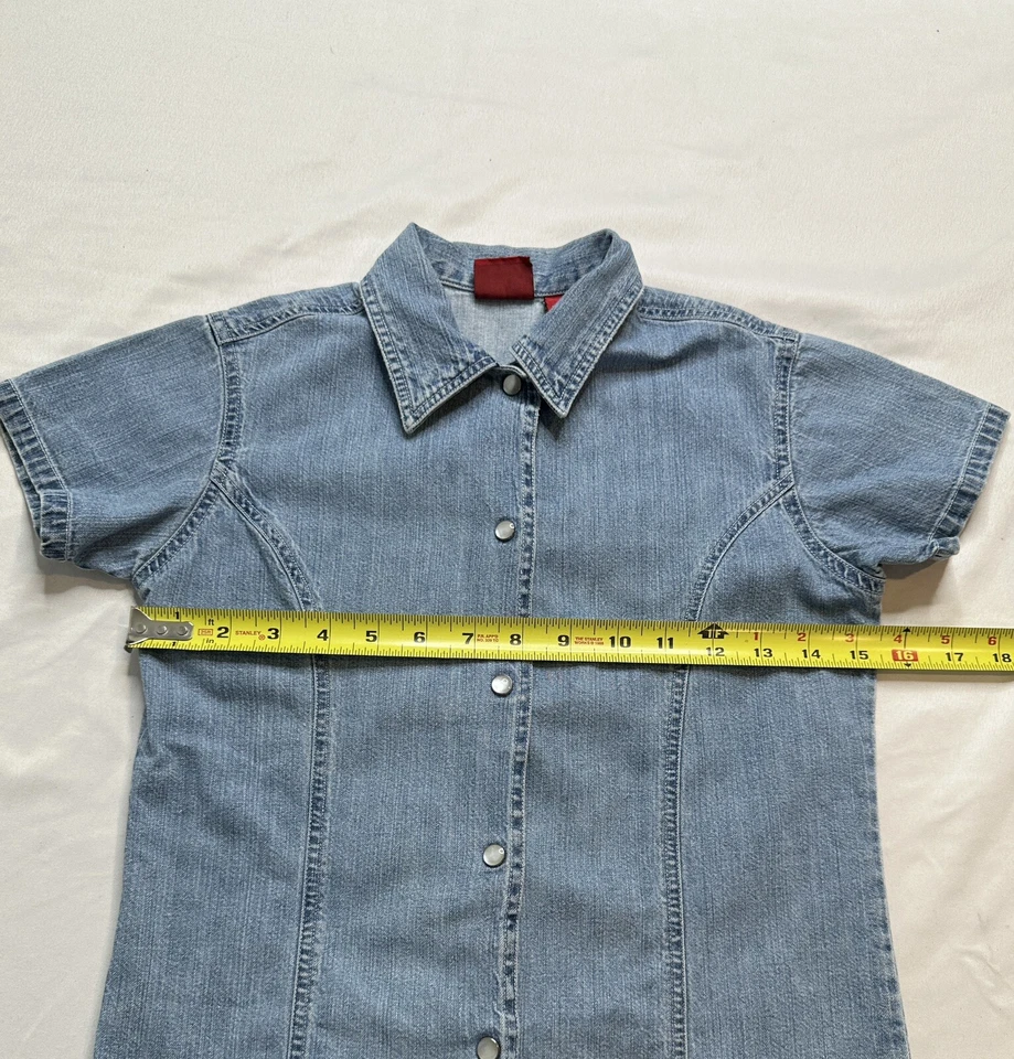 Gap синие джинсы девочек жемчуг Snap джинсовая рубашка синий размер M короткий рукав - Изображение 3 из 4