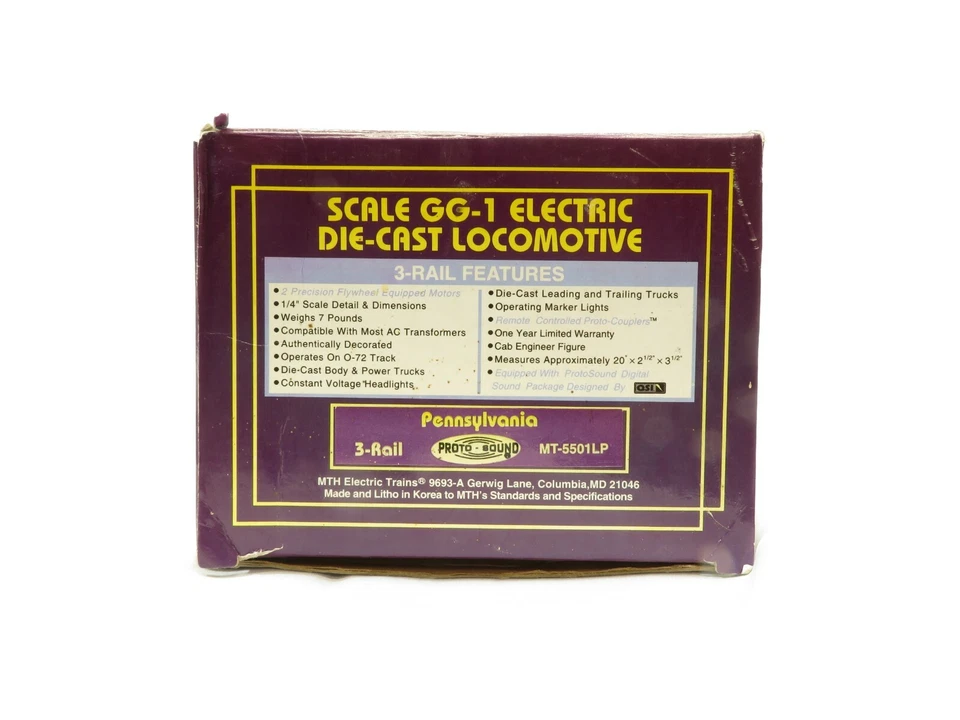 MTH MT-5501LP Pennsylvania Escala Marrón 5 Rayas GG-1 Eléctrico con Protosound LN Foto 3 de 4