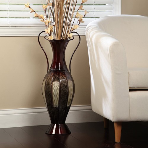 Tall Decorative Floor Vase Large Metal Embossed Home Living Room Office Flowers