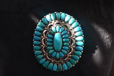 0VERSIZED ALICE QUAM STERLING SILVER MORENCI TURQUOISE PIN/PENDANT.