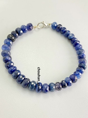 Bracciale in argento sterling 925 con rubino zaffiro blu gemme perline rondel... - Foto 3 di 3