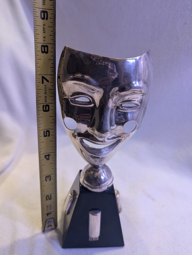 Carved Stone w/ Sterling Silver .925 THEATRICAL FACE 8" Aztec Mexico - Picture 5 of 5